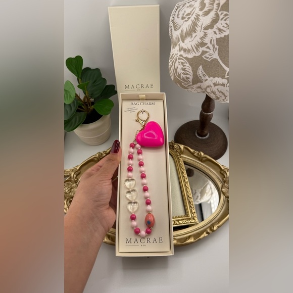 MacRae & Co. Pink Heart Bag Charm Keychain – Beaded Design - Picture 6 of 8